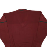 CANDA Mens Maroon V-Neck Plain Wool Blend Jumper L Classic Knitwear