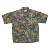 JOHARI WEST Mens Brown & Grey Pattern Cotton Blend Shirt XL Short Sleeve Casual