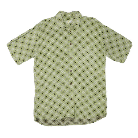 COLDOR Mens Green Checked Rayon Shirt M Lightweight Summer Casual Short Sleeve