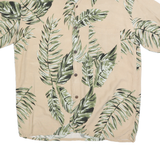 Mens Beige Leaf Print Shirt L Short Sleeve Casual Polyester Summer