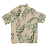 Mens Beige Leaf Print Shirt L Short Sleeve Casual Polyester Summer