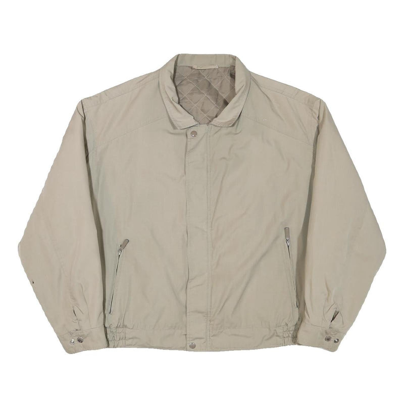 Mens Beige Polyester Blend Casual Zip Jacket L Plain Lightweight Warm