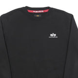 ALPHA INDUSTRIES Mens Black Crew Neck Sweatshirt S Logo Pullover Cotton