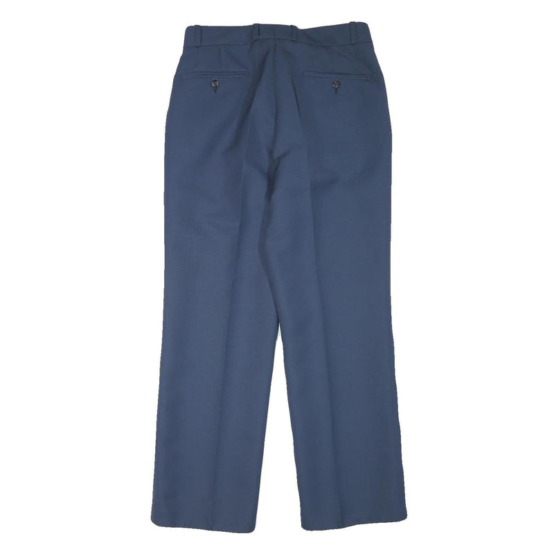 Mens Wool Blend Blue Regular Leg Trousers W30 L29 Zip Closure Classic Fit