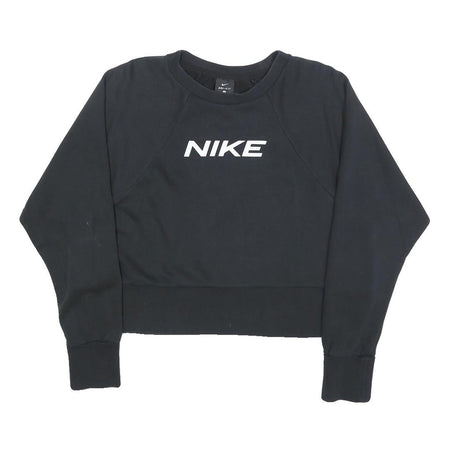 NIKE Womens Black Crew Neck M Logo Print Cotton Blend Sweatshirt Pullover
