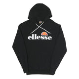 ELLESSE Womens Black Hoodie UK 10 Cotton Blend Pullover Hooded Sweatshirt