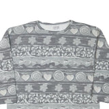STREET ONE Mens Grey Cotton Blend Sweatshirt L Crew Neck Patterned Casual
