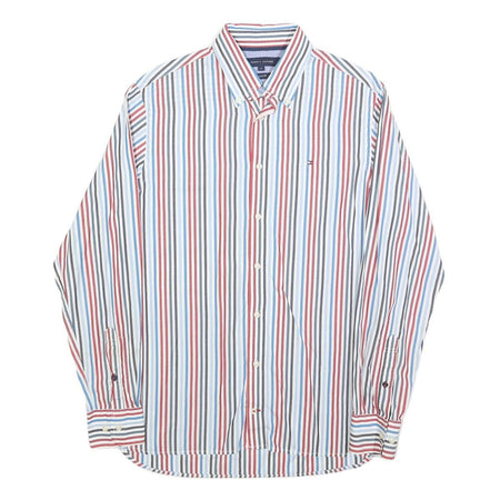 TOMMY HILFIGER Mens White & Red Stripe Classic Fit Shirt S Button-Down Collar