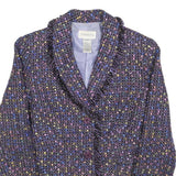 CHADWICKS Womens Blue Plain Button Jacket S Woven Classic Fit Fringed Trim