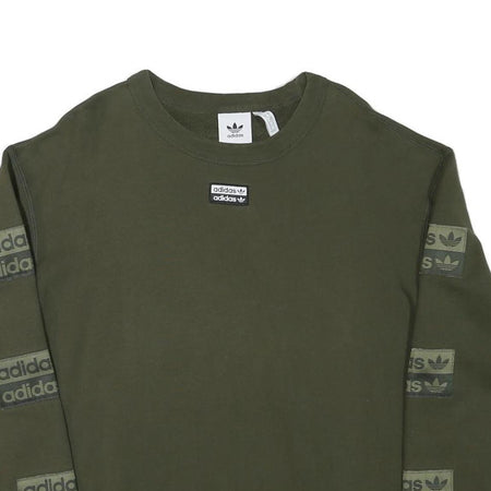 ADIDAS Mens Green Crew Neck M Logo Print Cotton Blend Sweatshirt