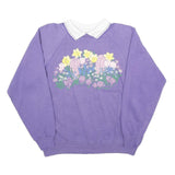 MORNING SUN Womens Purple Sweatshirt Floral Print Polo Collar L Casual Pullover