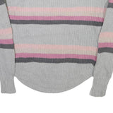 SO Womens Grey Pink Striped Plain Crew Neck Basic Knit Jumper S Casual Cotton