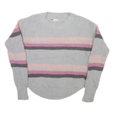 SO Womens Grey Pink Striped Plain Crew Neck Basic Knit Jumper S Casual Cotton