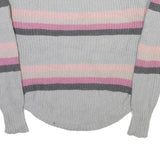 SO Womens Grey Pink Striped Plain Crew Neck Basic Knit Jumper S Casual Cotton