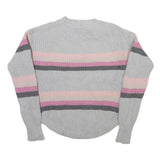 SO Womens Grey Pink Striped Plain Crew Neck Basic Knit Jumper S Casual Cotton