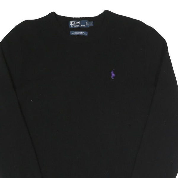 POLO RALPH LAUREN Mens Black Plain Crew Neck Basic Knit Jumper M Wool Luxury
