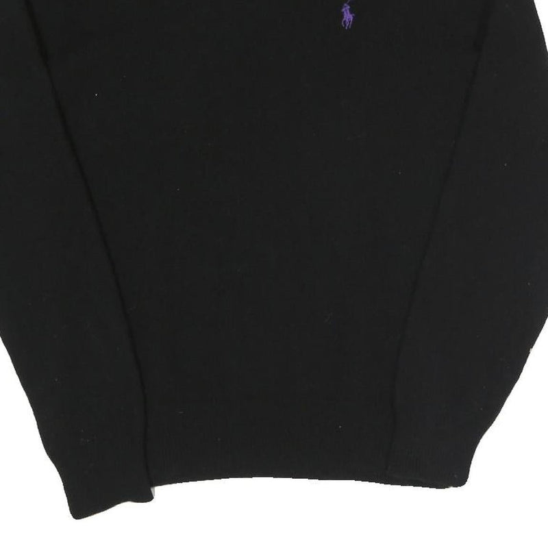 POLO RALPH LAUREN Mens Black Plain Crew Neck Basic Knit Jumper M Wool Luxury
