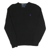 POLO RALPH LAUREN Mens Black Plain Crew Neck Basic Knit Jumper M Wool Luxury