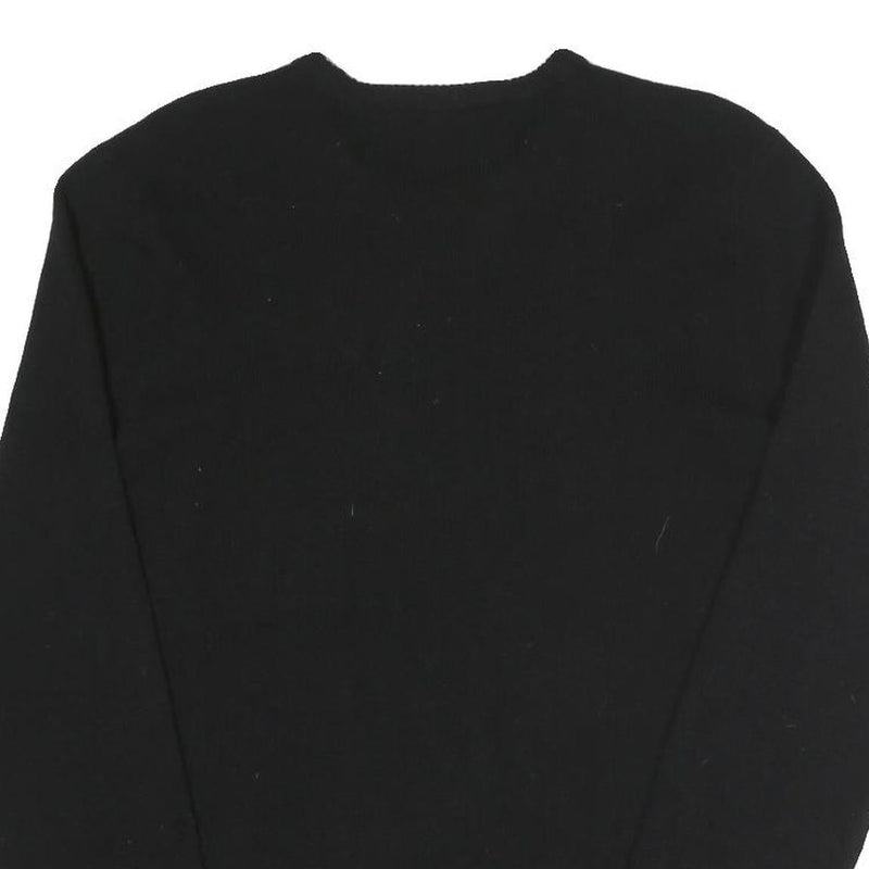 POLO RALPH LAUREN Mens Black Plain Crew Neck Basic Knit Jumper M Wool Luxury