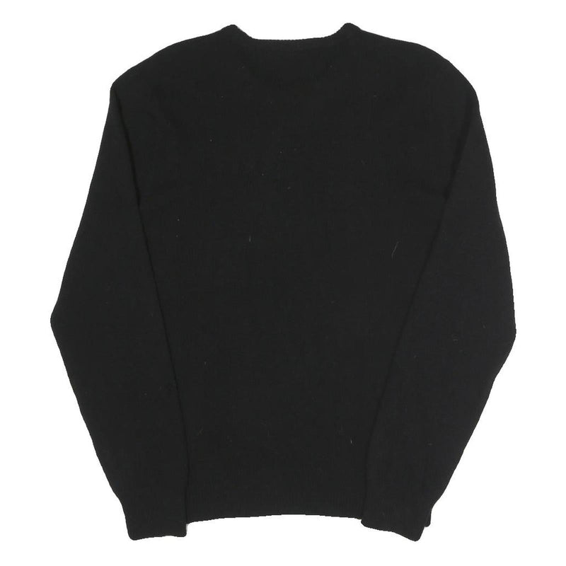 POLO RALPH LAUREN Mens Black Plain Crew Neck Basic Knit Jumper M Wool Luxury
