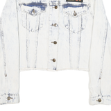 ACDC Womens White Denim Cotton Blend Button Jacket M Cropped Distressed Laced
