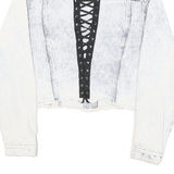 ACDC Womens White Denim Cotton Blend Button Jacket M Cropped Distressed Laced