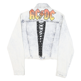 ACDC Womens White Denim Cotton Blend Button Jacket M Cropped Distressed Laced