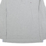 TOMMY HILFIGER Mens Grey Long Sleeve Plain Polo Shirt L Classic Cotton Blend