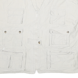 CHEROKEE Mens White Cotton Utility Jacket XL Woven Sleeveless Multi Pocket Zip