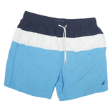 NAUTICA Mens Blue & White Swimming Shorts XL W34 Drawstring Lightweight Classic