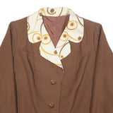 Womens Brown Cream Patterned Collar Button Jacket L Woven Classic Tailored