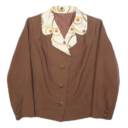 Womens Brown Cream Patterned Collar Button Jacket L Woven Classic Tailored
