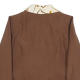 Womens Brown Cream Patterned Collar Button Jacket L Woven Classic Tailored