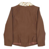 Womens Brown Cream Patterned Collar Button Jacket L Woven Classic Tailored