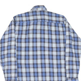 Mens Blue & White Checked Cotton Shirt L Casual Long Sleeve Button Down