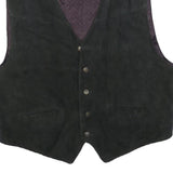 Mens Black Leather Button Jacket L Vest Plain Classic Fit Stylish