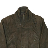 THINSULATE Mens Brown Leather Bomber Jacket L Woven Zip Closure Casual