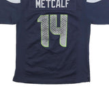 NFL Girls Blue Seahawks 14 Metcalf Football Shirt L Short Sleeve V-Neck