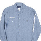 WRANGLER Mens Blue Shirt S Cotton Blend Logo Button Long Sleeve Casual