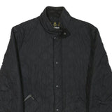 BARBOUR Mens Black Quilted Jacket L Polyester Blend Button Closure Classic Fit
