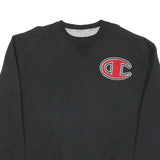 CHAMPION Mens Black L Crew Neck Cotton Blend Sweatshirt Logo Patch