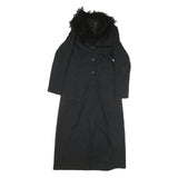 AXARA Womens Black Faux Fur Collar Long Button Jacket XS Polyester Blend Long