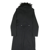 AXARA Womens Black Faux Fur Collar Long Button Jacket XS Polyester Blend Long