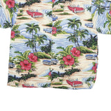 BIG DOG Mens Blue & Cream Hawaiian Shirt XL Retro Beach Cars Palm Trees
