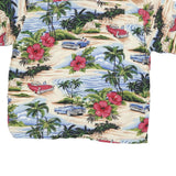 BIG DOG Mens Blue & Cream Hawaiian Shirt XL Retro Beach Cars Palm Trees