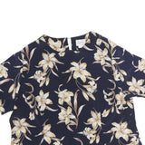 JOCYLYN SMITH Womens Blue & Cream Floral Printed Blouse Short Sleeve Round Neck