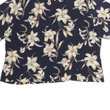 JOCYLYN SMITH Womens Blue & Cream Floral Printed Blouse Short Sleeve Round Neck