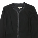 SANDRO Womens Black Button Cotton Blend Tailored Jacket XS Leather Trim Plain