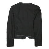 SANDRO Womens Black Button Cotton Blend Tailored Jacket XS Leather Trim Plain