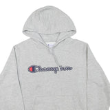 CHAMPION Mens Grey Pullover Hoodie M Embroidered Logo Cotton Blend